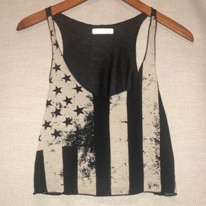 Distressed Black American Flag Graphic Crop Top